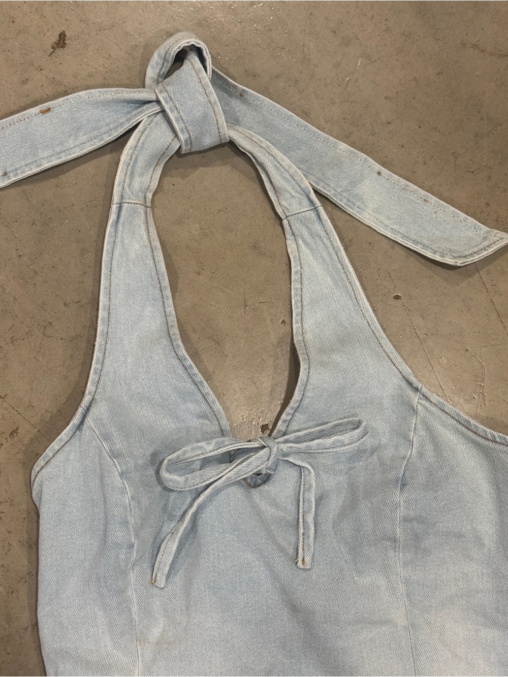 Light Wash Denim Halter Mini Dress - Picture 2 of 5